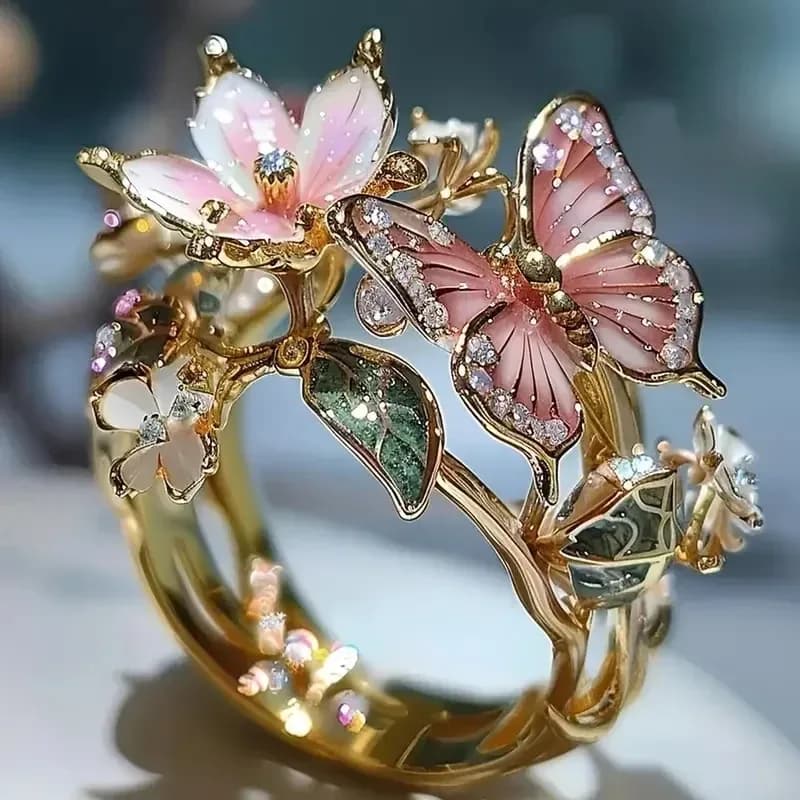 butterfly scarf ring front view in gold tone