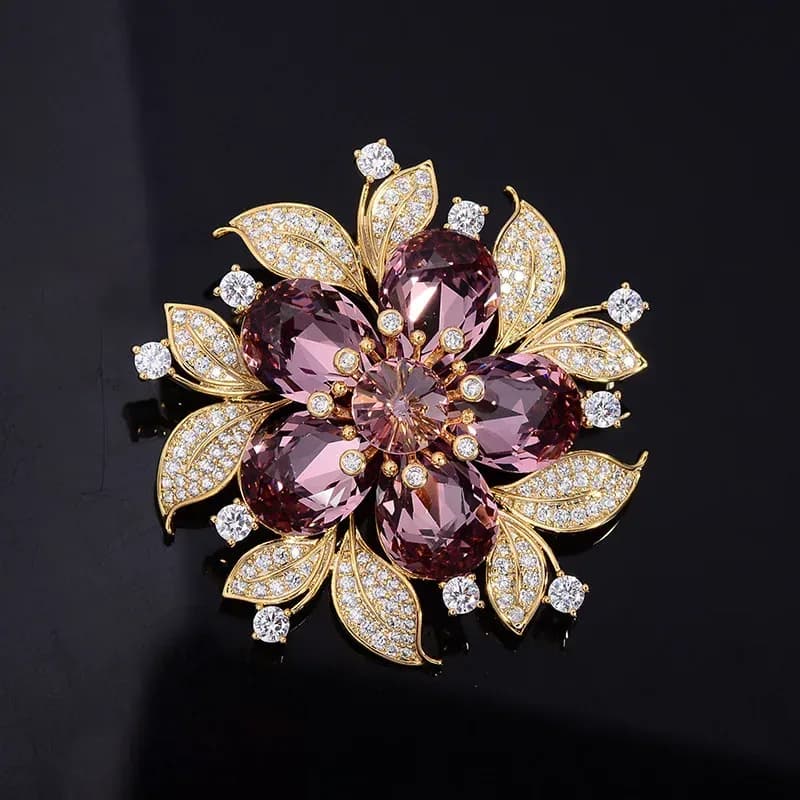 rhinestone flower brooch in purple