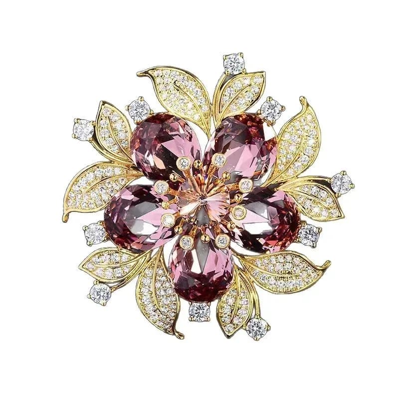 rhinestone flower brooch top view on white