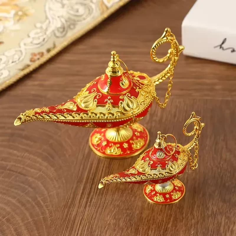 genie wish lamp ornament in red and gold