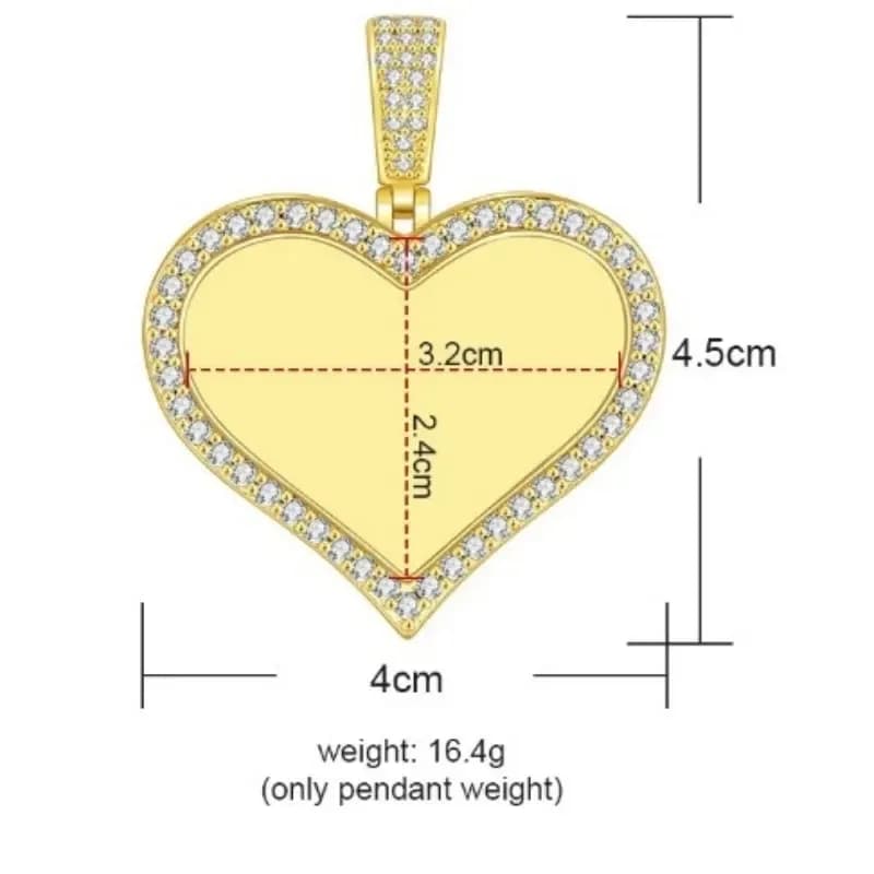 large gold tone photo heart pendant, 4.5 x 4 cm