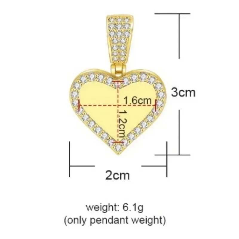small gold tone photo heart pendant, 3 x 2 cm