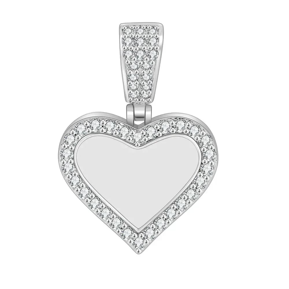 small silver tone photo heart pendant with cubic zirconia