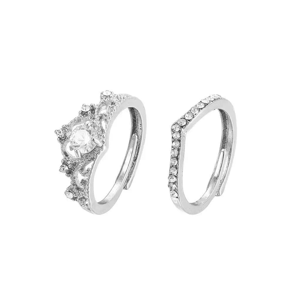 crown ring set of two adjustable stacking rings in silver tone